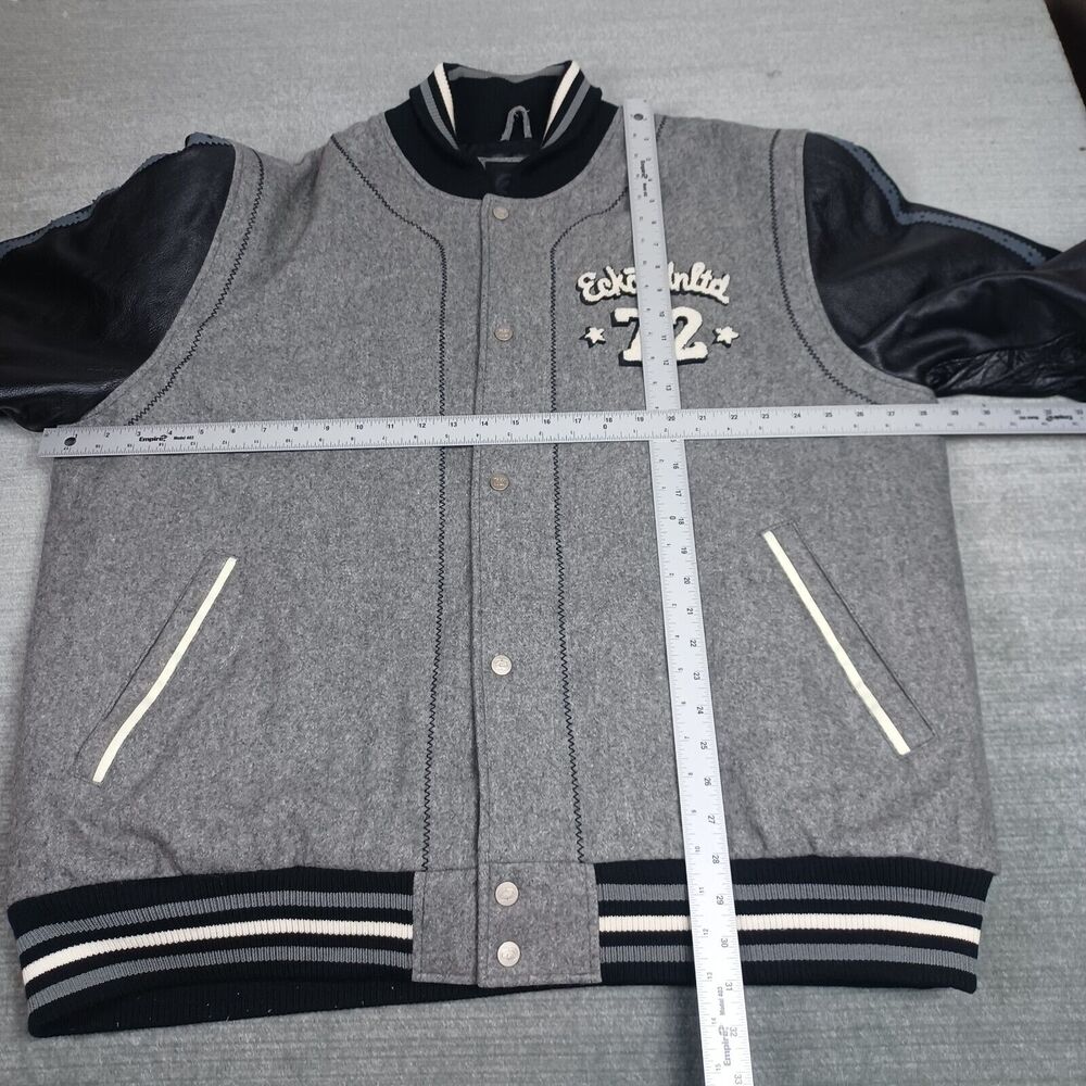 Vintage Ecko Varsity Jacket Mens XXL Gray Leather Sleeves Large Back Logo 72 Y2K - Picture 7 of 16